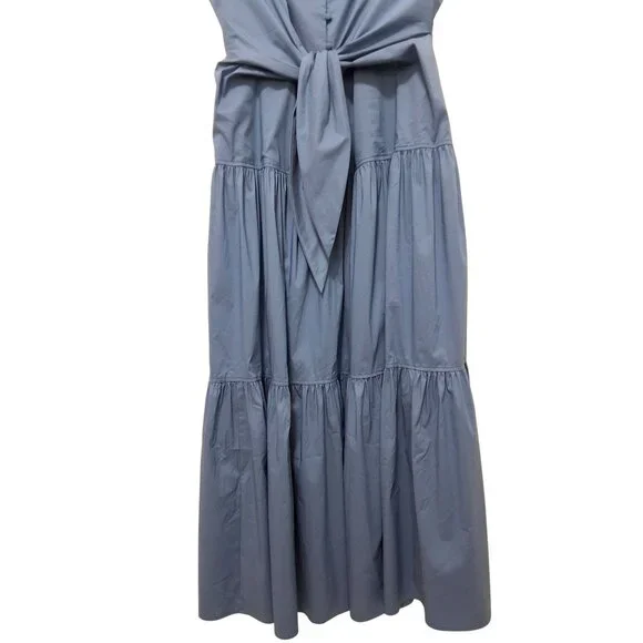 Lauren Ralph Lauren Sleeveless Tie Front Tiered Blue Midi Dress Womens Sz 16 - Picture 6 of 10